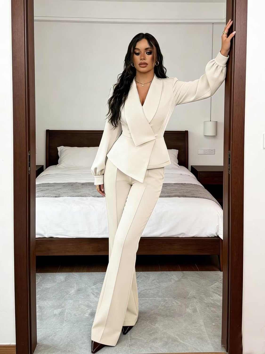 Women's Pants Suit Jacket 2 Piece Set Irregular Blazer Suit Business Solid Casual Formal Outfit