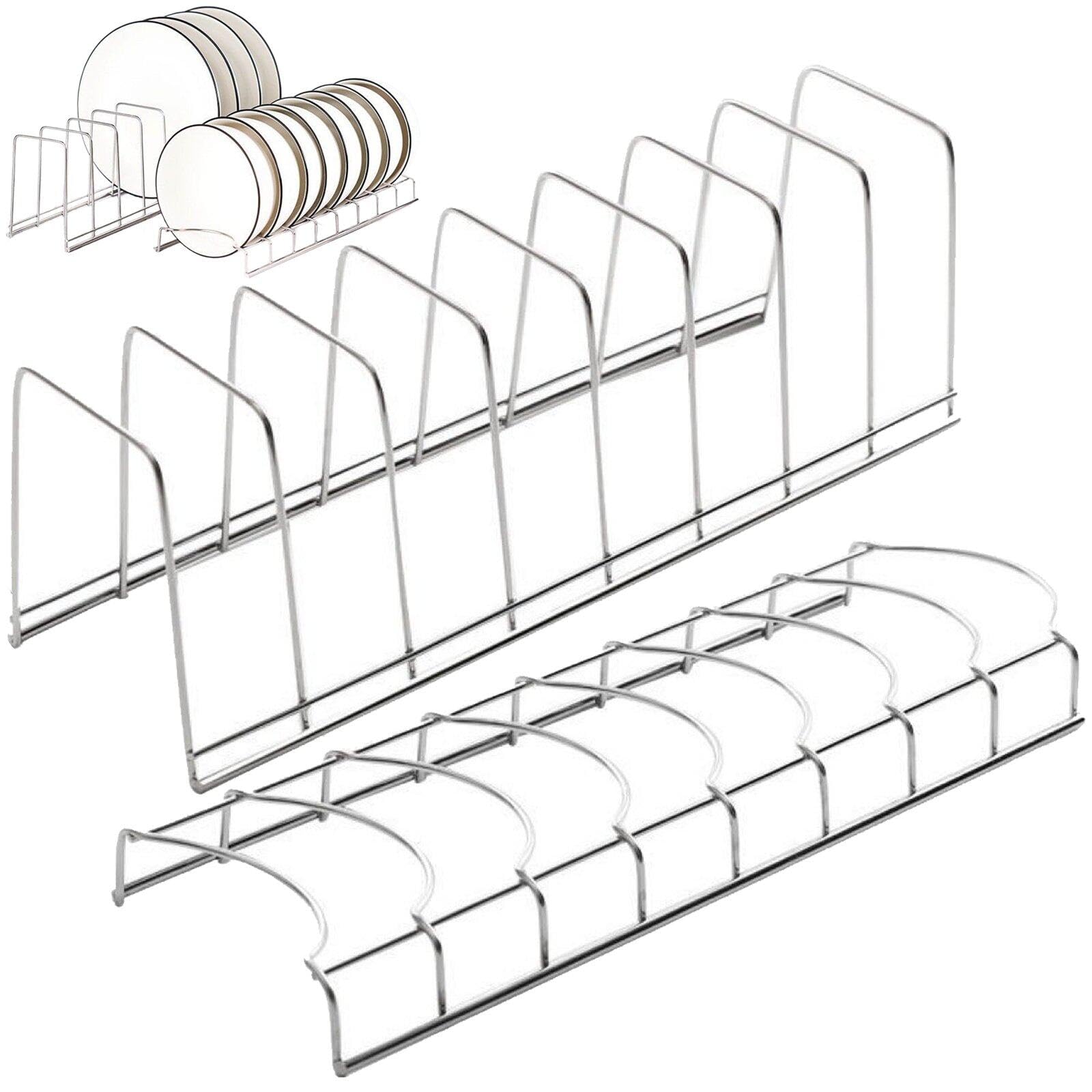 Ericetion 2Pcs Dish Plate Storage Rack Stainless Steel Plate Organizer For Cabinet Dish Drying Rack Kitchen Dish Organizer For Plate Bowl Pot Lid