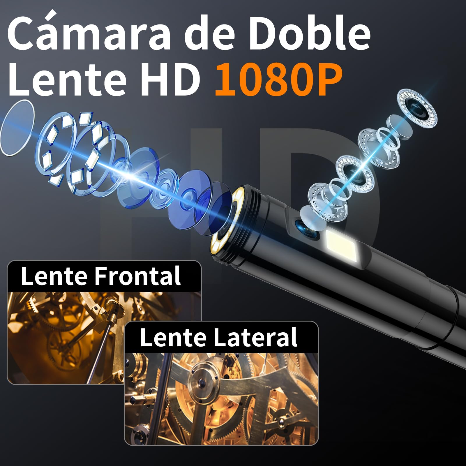 Camara Endoscopica Doble Lente con Pantalla y Luz, Ennovor 1920P HD Camara Inspeccion Tuberias, 5" Pantalla IPS y 8 Leds Ajustables, No App No WiFi Endoscopio Cable Semi-Rígido (16,5 FT/5M)