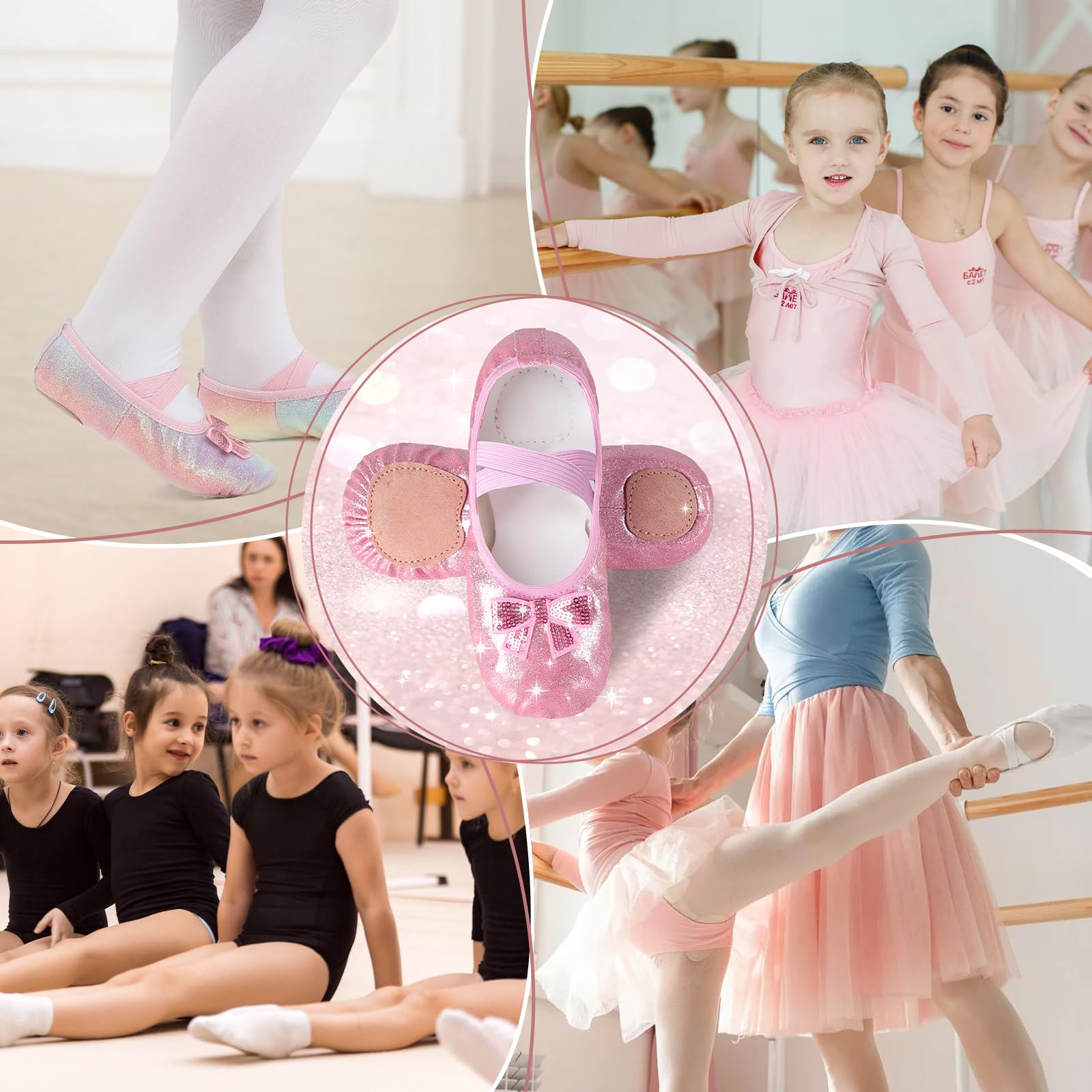 Zapatos de ballet para niñas, niños pequeños, diseño brillante con un bonito arco dividido, zapatos de baile para la práctica de baile, ballet, espectáculos en el escenario, gimnasia