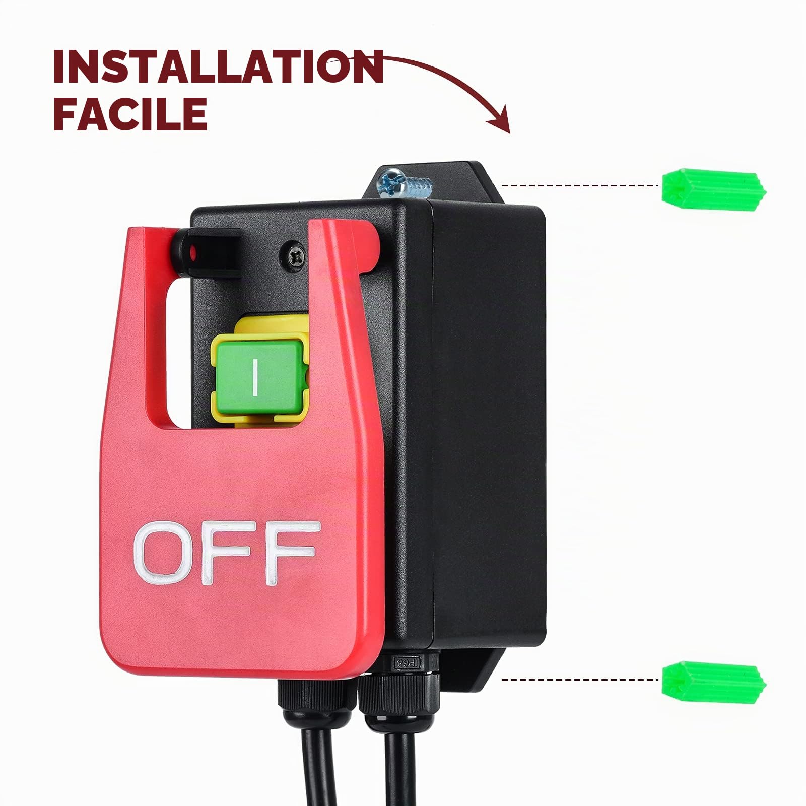 Interrupteur marche/arrêt monophasé 220 V, sécurité briidea, prise intégrée, pour éteindre rapidement la table de fraisage et autres appareils électriques