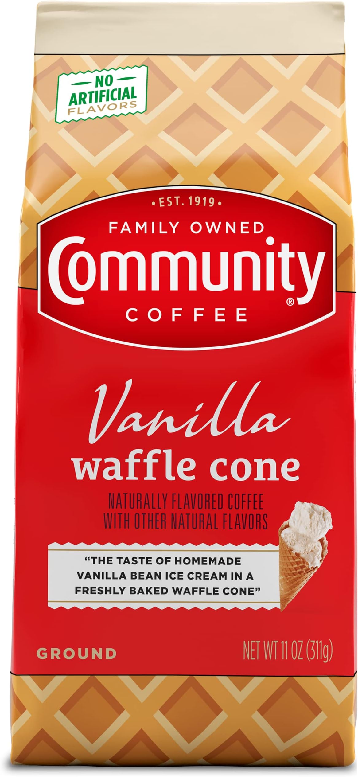 Vanilla Waffle Cone, Ice Cream Flavored Ground Coffee, 11 Ounce Bag (Pack of 1)