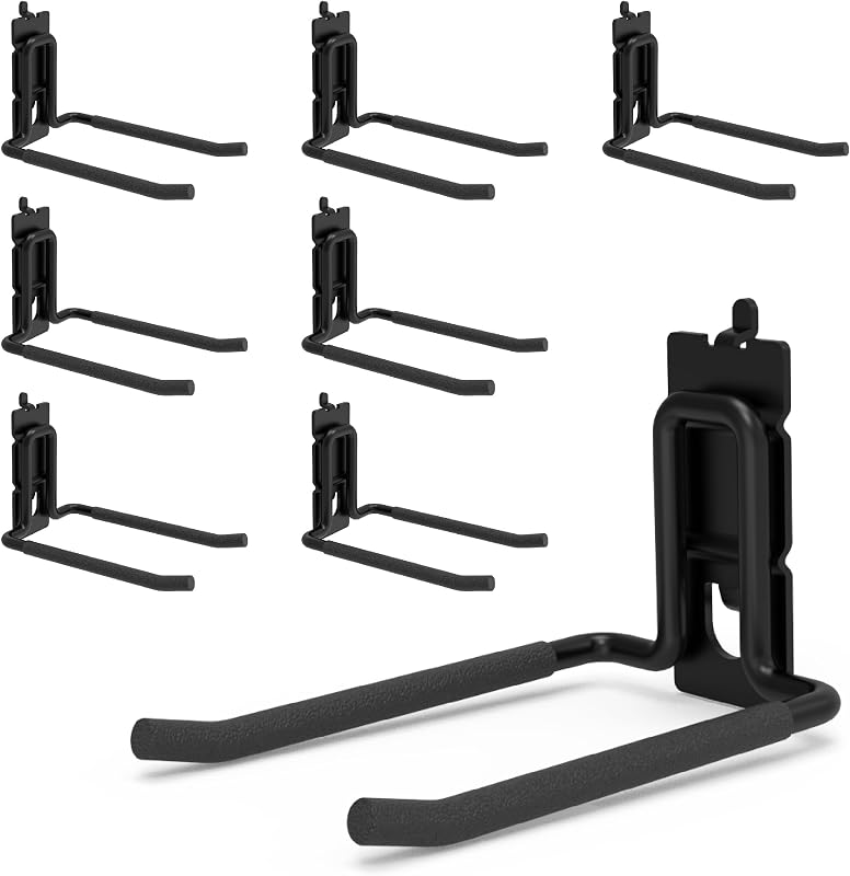 HUHOLE 8 Pack 4 Inch Double Arm Pegboard Hooks for 1/4 Inch Pegboard | Vinyl Coated Tool Holders, 30 lb Steel Hangers for Garage, Workshop, Shed and Workbench Storage