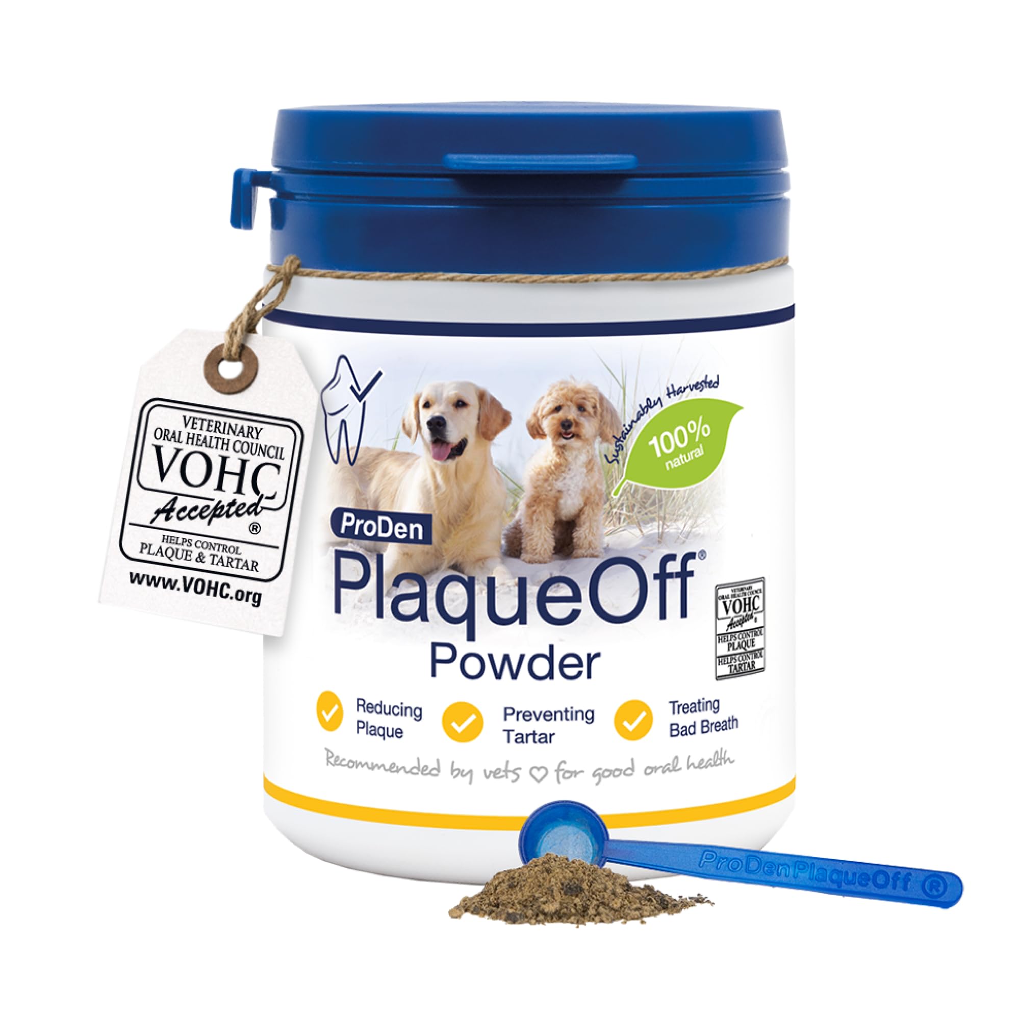 ProDen PlaqueOff Powder for Dogs & Cats, Tartar & Bad Breath Remover with 100% Natural Teeth Plaque Remover 180 g