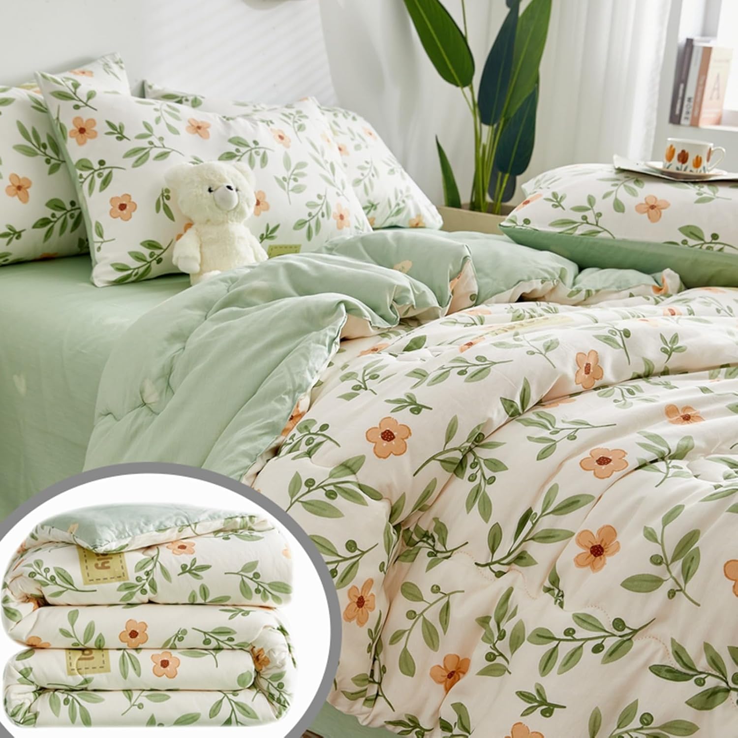 Queen Size Quilt Flower Pattern Design Cotton Quilts - New Mint Green Lightweight Soft Cozy Comforter Quilted Blanket Bedding for All Season(150 * 200cm/1kg)