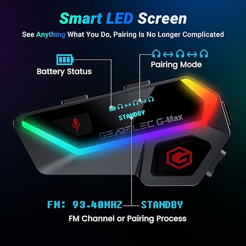 Miniatura 4 de GEARELEC Auriculares Bluetooth para casco de motocicleta V5.2BTSonido estéreo de alta fidelidadPantalla y luces RGB 80Mph Sistemas de comunicación