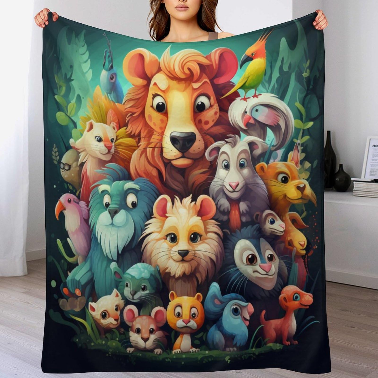 Couverture en peluche chaude et lavable à la machine avec motifs animaux africains