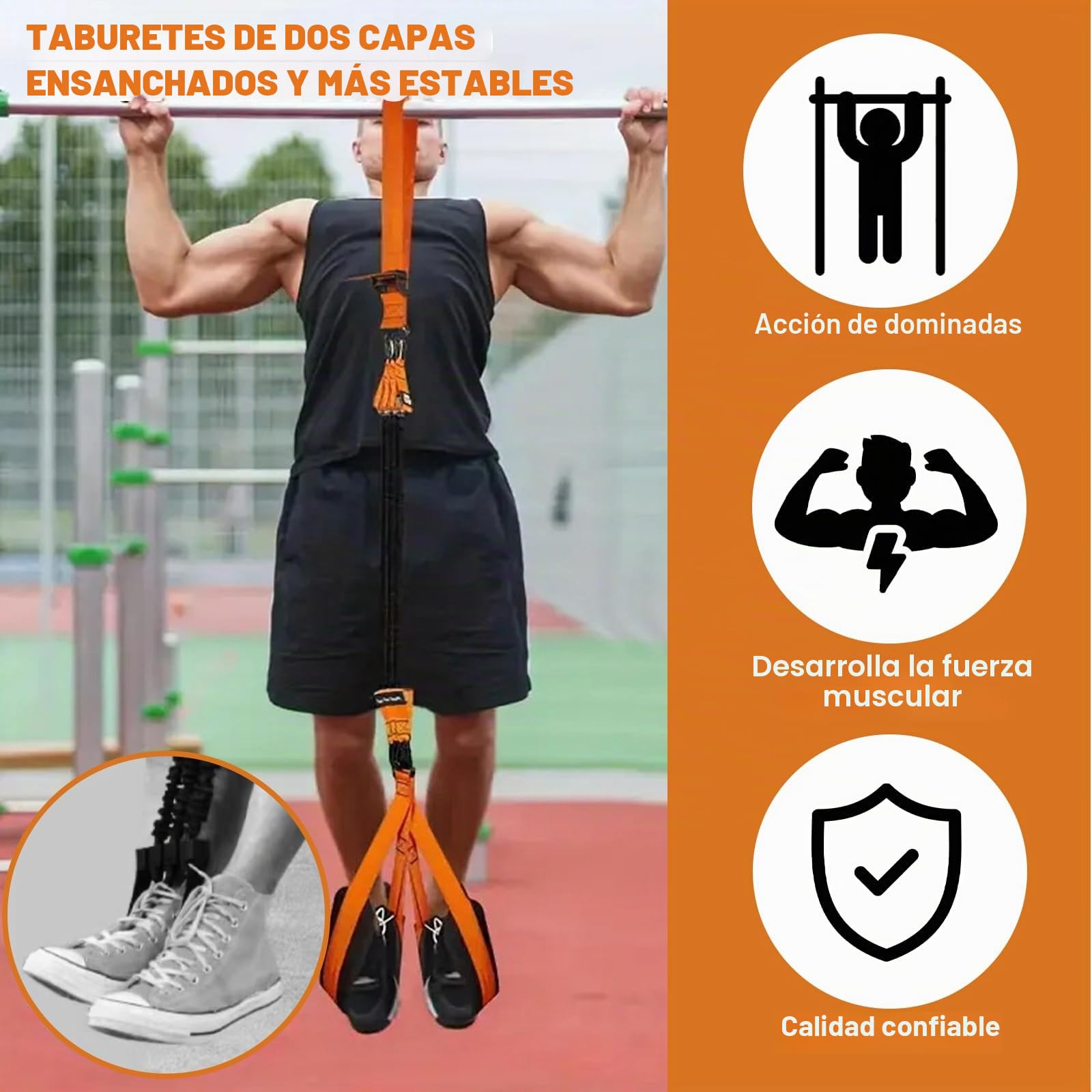 Juego de ayuda para dominadas con 4 bandas de resistencia ajustables y 2 reposapiés, banda de dominadas para entrenamiento de fuerza, principiantes, avanzados, dominadas en casa, gimnasio