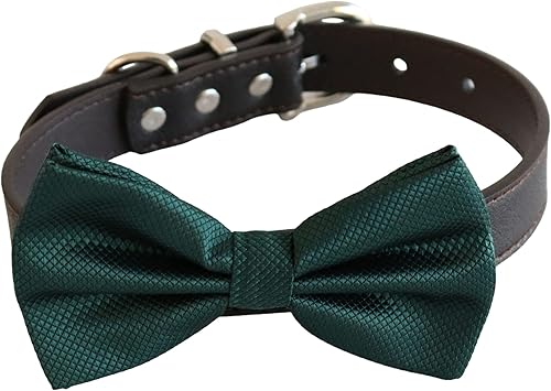 Dark Emerald green bow tie Dog Collar, wedding proposal handmade dog collar, leather adjustable dog collar, M to XXL dog collar, boy dog collar