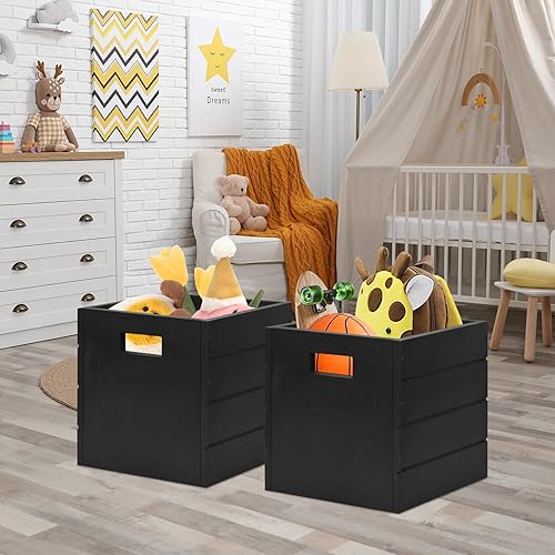 Miniatura 3 de Y&ME YM Caja de madera con asas, cajas de almacenamiento de madera, organizador de cubos de madera decorativo rústico para juguetes y accesorios
