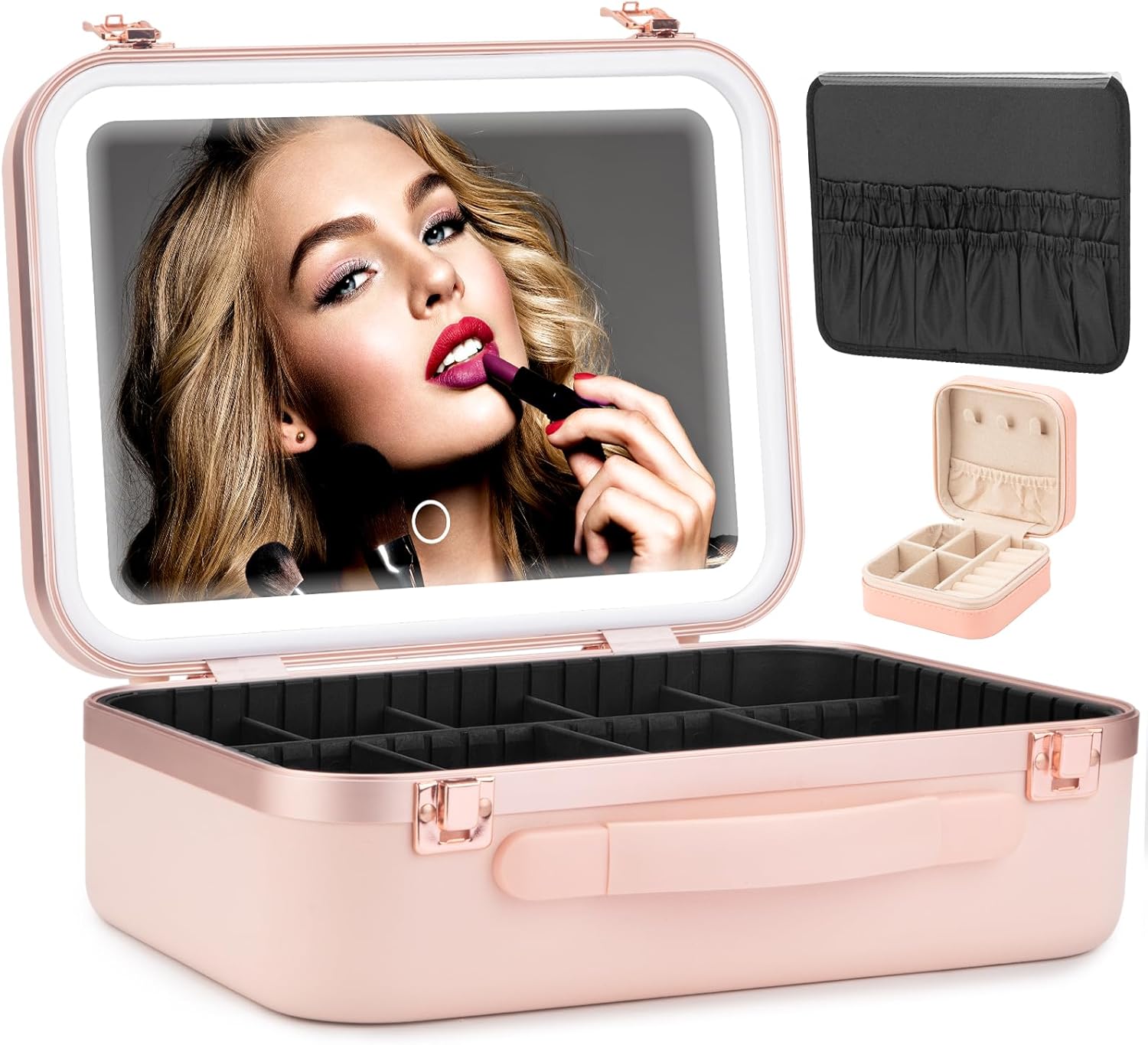 Seoneiro Travel Makeup Case with Light Up Mirror,Portable