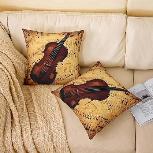 Miniatura 2 de Juego de 2 fundas de almohada con diseño de violín 3D, con notas musicales, para niñas, niños, adolescentes, dormitorio, sala de estar, funda de