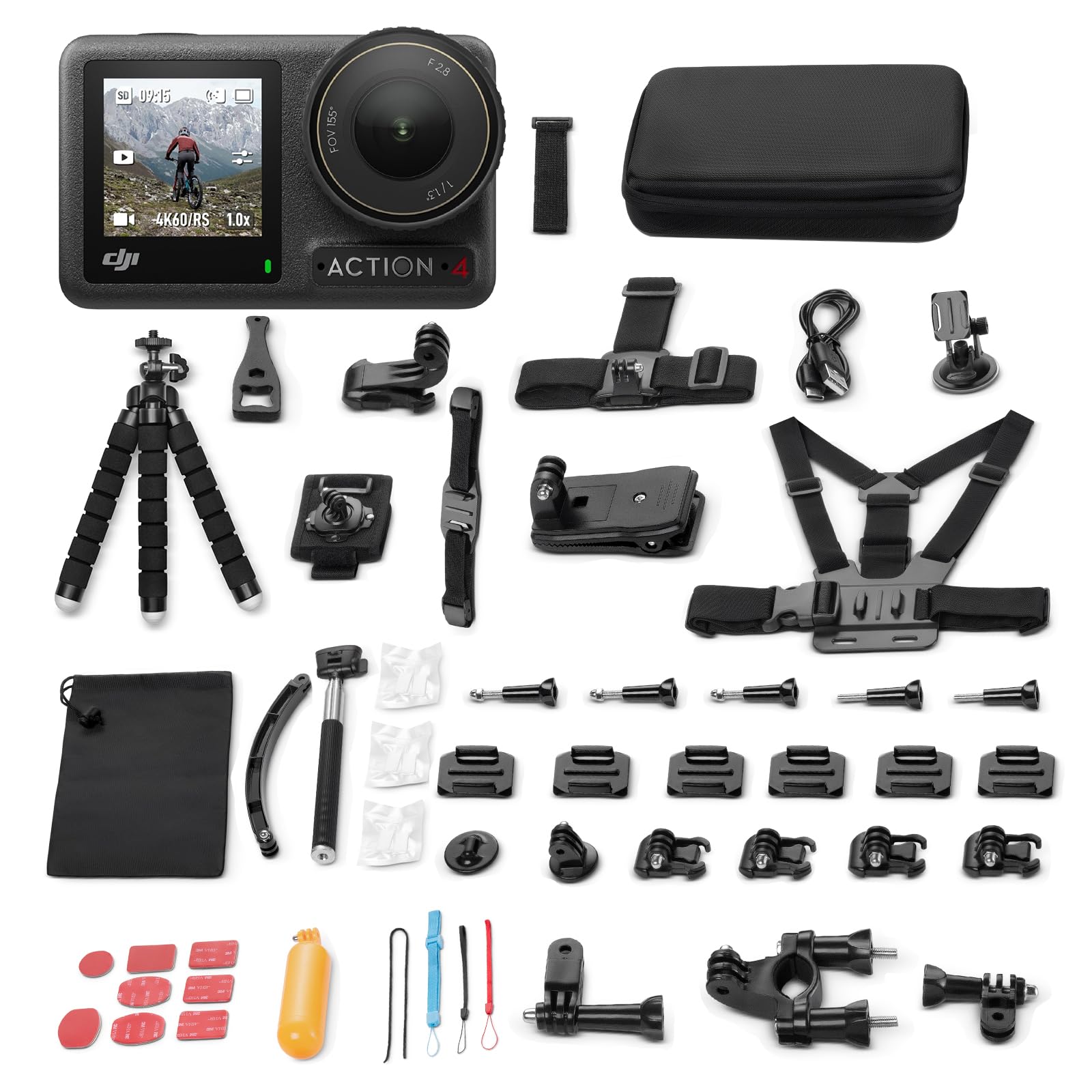 DJI Osmo Action 4 Pack Standard, Caméra d'action 4K/120fps avec capteur de 1/1,3 pouces, performance couleur 10 bits et D-Log M, Batterie durable de 1 770 mAh pour vlogs, voyages, plein air (58