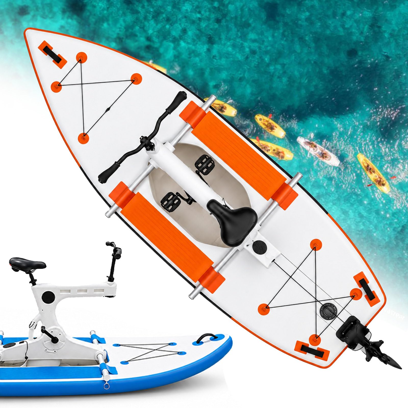 SICWEDIM Inflatable Water Bike Water Bicycle | Pedal Water Bike With 220kg Max Load Efficient Propeller Drive | Inflatable Pontoon Water Bike For Lake River Beach Family Outings (Orange)