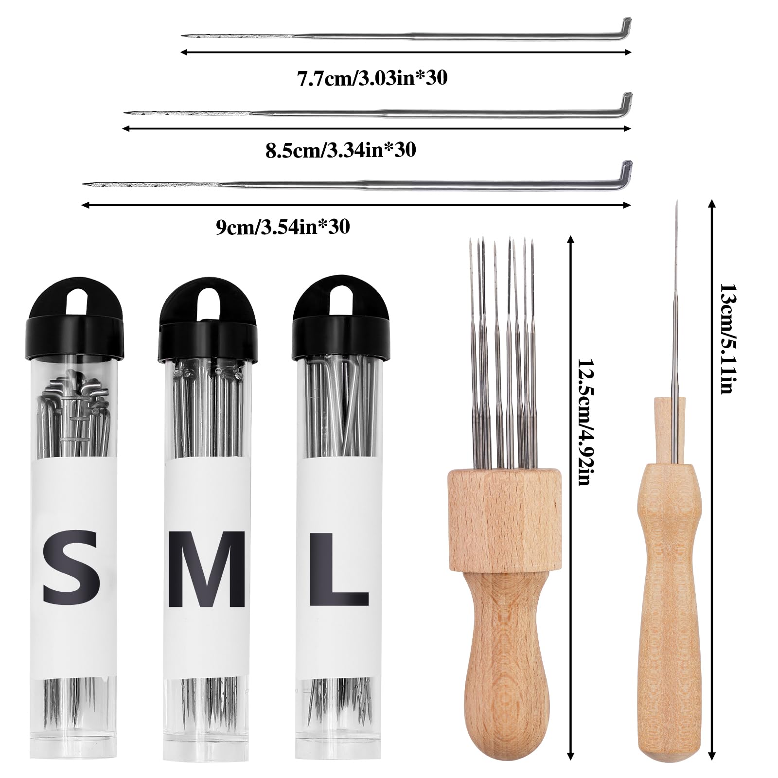 95 Stück Filznadeln Werkzeug Filz-Starter-Set, 90 Stück in 3 Größen Filznadeln mit 3 transparenten Flaschen und 2 Holzgriff-Halter