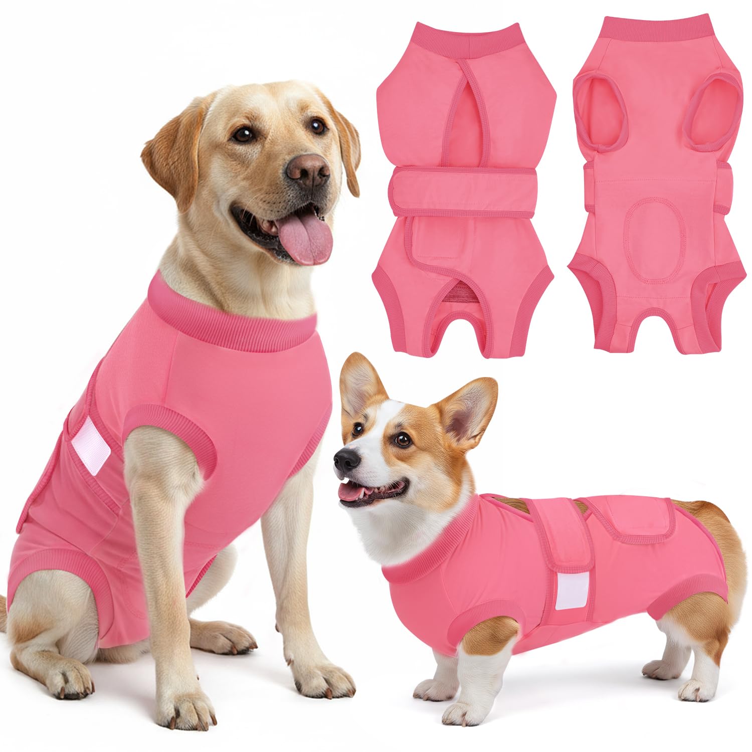 Eyein Dog Surgery Recovery Suit, Breathable Adjustable Female Male Dog Surgical Suit, Anti Licking Cone Alternative Pet Body Suit After Surgery Spay NeuterοΌPink,S)