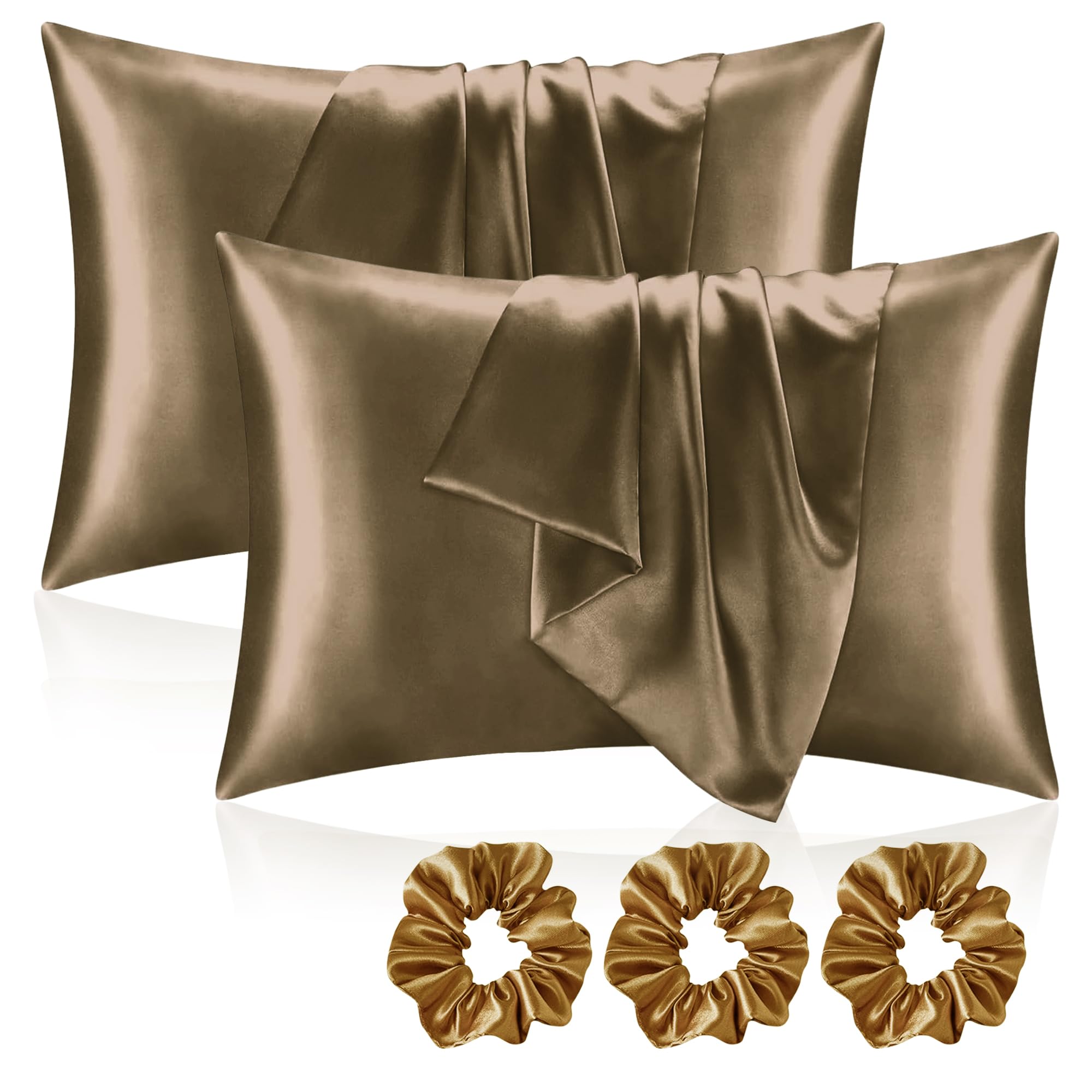 Satin Silk Pillow Cover Set with Scrunchies -14 Satin Silk Pillow Cover Set with Scrunchies -14
