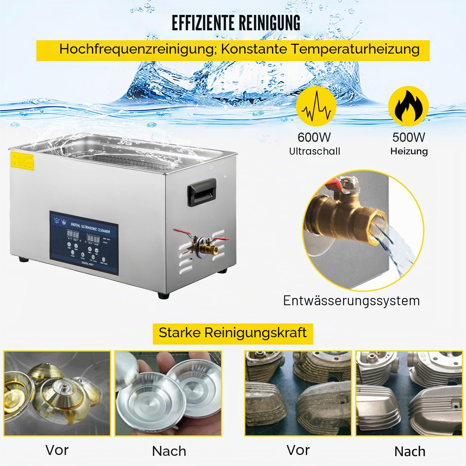 VEVOR Ultraschallreiniger Dual Frequency 30L, Professioneller Ultraschallreiniger 220V mit Heizung, Ultraschallreiniger aus Edelstahl für Teile Schmuck Platine 28/40kHz