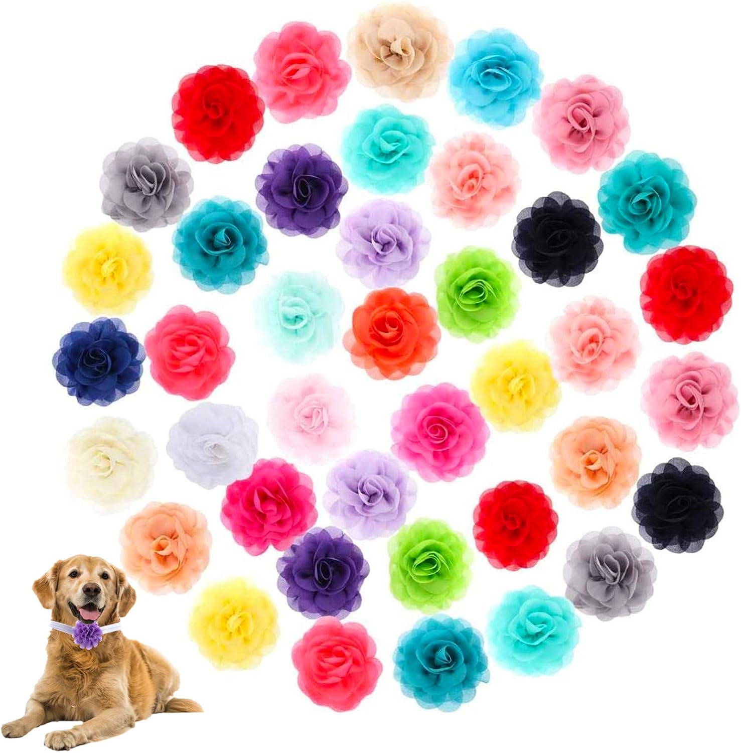 Dog Collar Flowers, Aulufft 40 Pieces Pet Bow Tie Flower Collars Dogs Charms Flower Bowtie for Cat Puppy Pets Collar Grooming Accessories