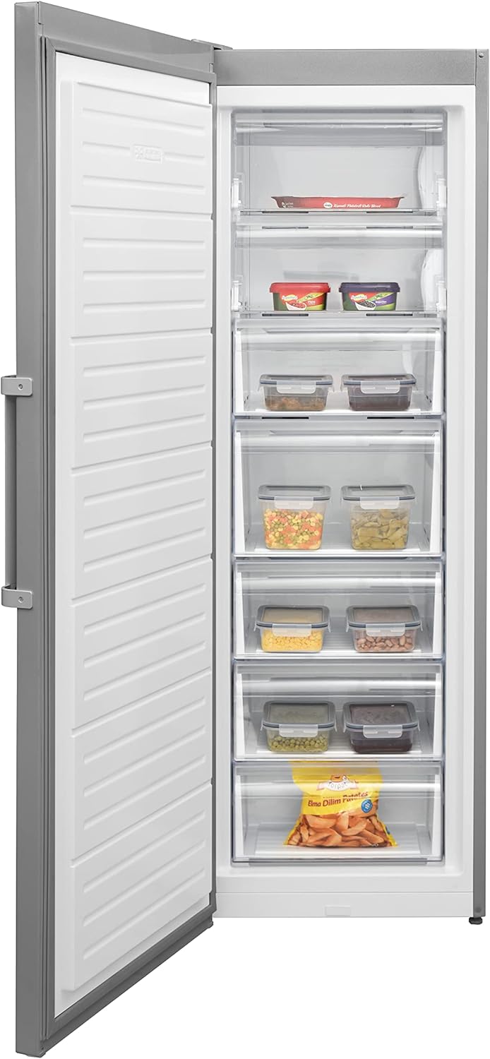 Interior view of Vestel NFF310EX Upright Freezer with multiple drawers
