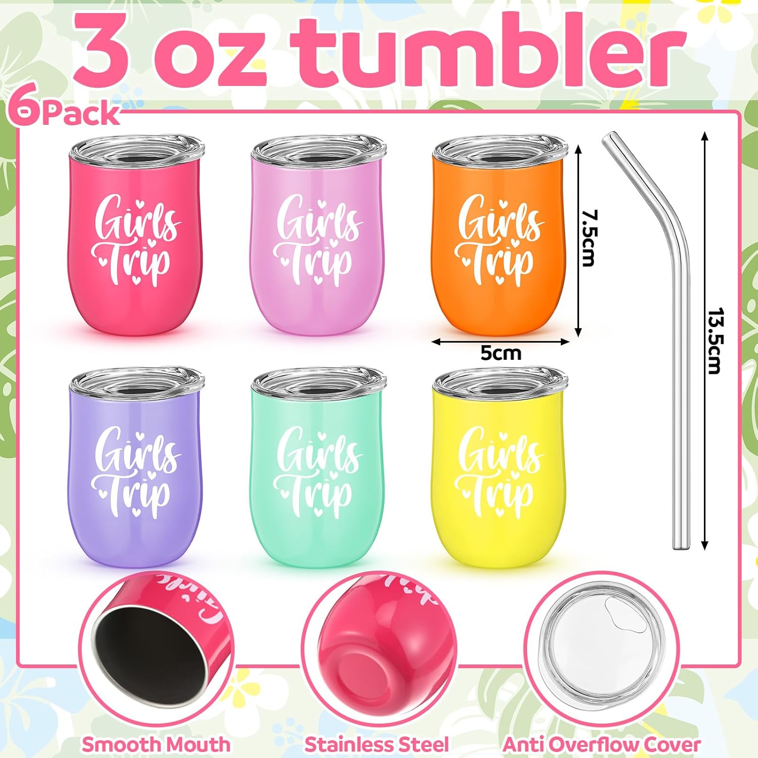 Sieral 6 Pcs Girls Trip Mini Tumbler Shot Glasses, 3 oz Girls Trip Gift Cups with Straw and Lid, Stainless Steel Double Wall Vacuum Insulated Cups for Women Friendship Bachelorette Party - Image 2