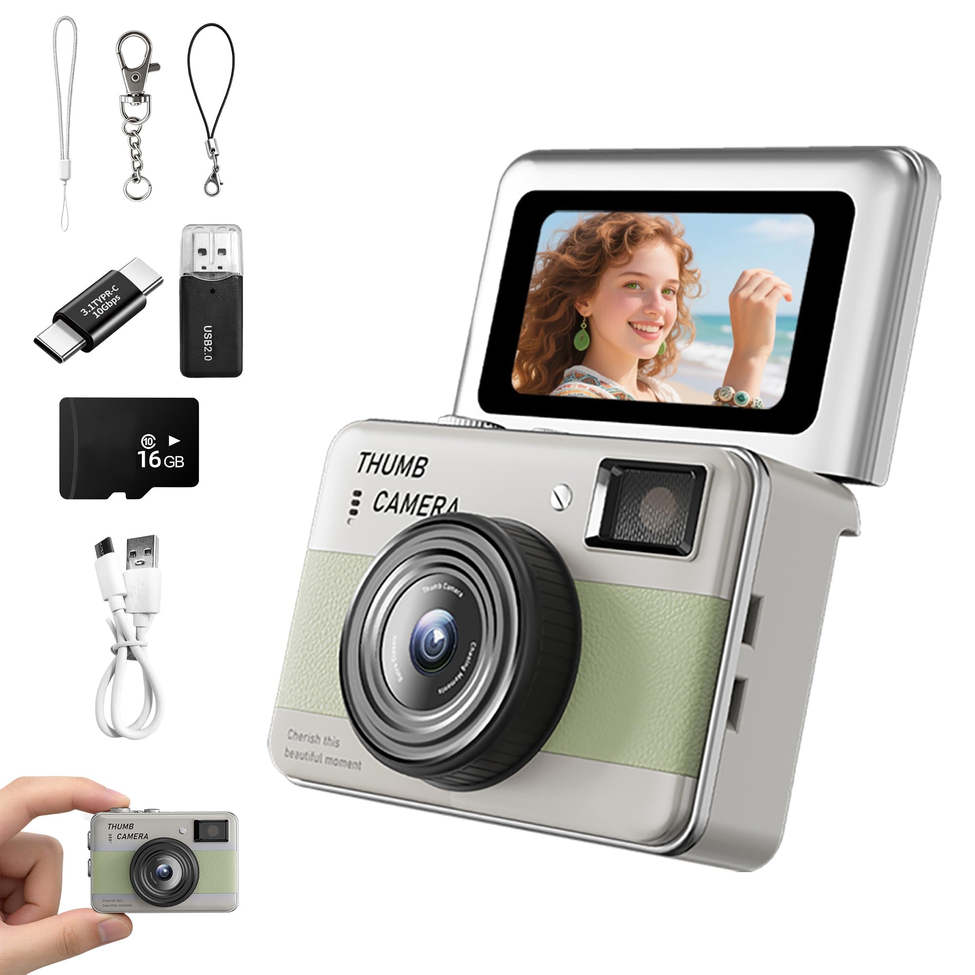 Mini Keychain Camera - HD Thumb Camera, 1.47-inch Flip Screen | Multiple Shooting & Recording Modes | Portable Digital Camera with SD Card for Travel, Party | Ideal Fashion Pendant Gift-image-49