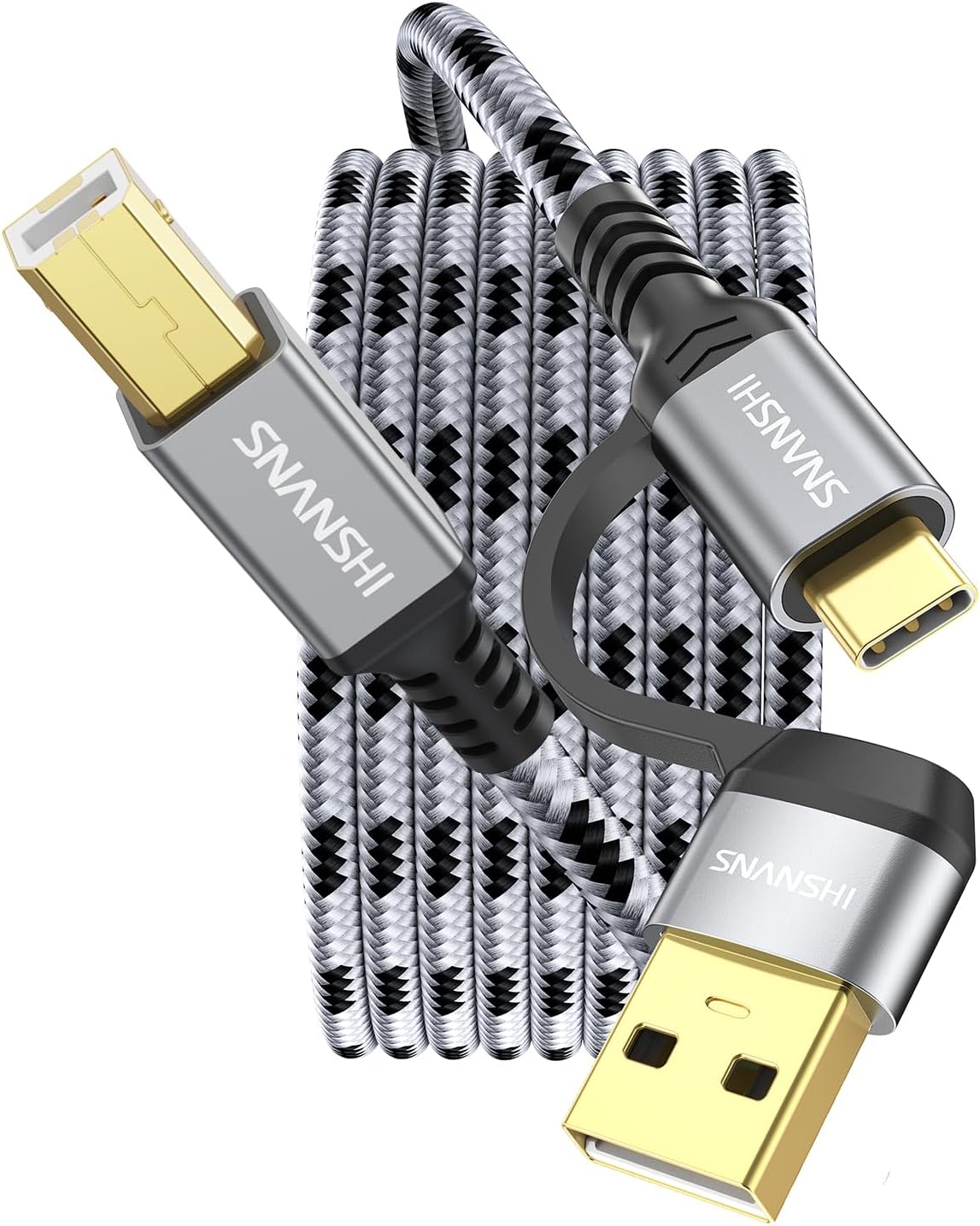 SNANSHI Printer Cable 10 FT, 2-in-1 USB C & A to B High Speed USB Printer Cable Compatible with MacBook Pro, HP, Canon, Epson, Brother, Dell, Scanner, MIDI Piano