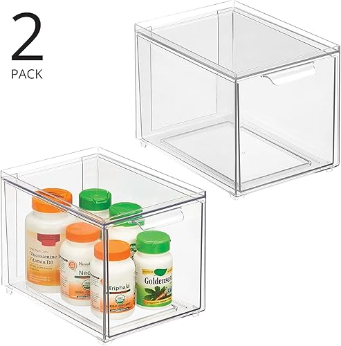 Miniatura 4 de mDesign Almacenamiento de baño apilable de plástico con cajón organizador extraíble para gabinete, tocador, estante, armario, armario u organización