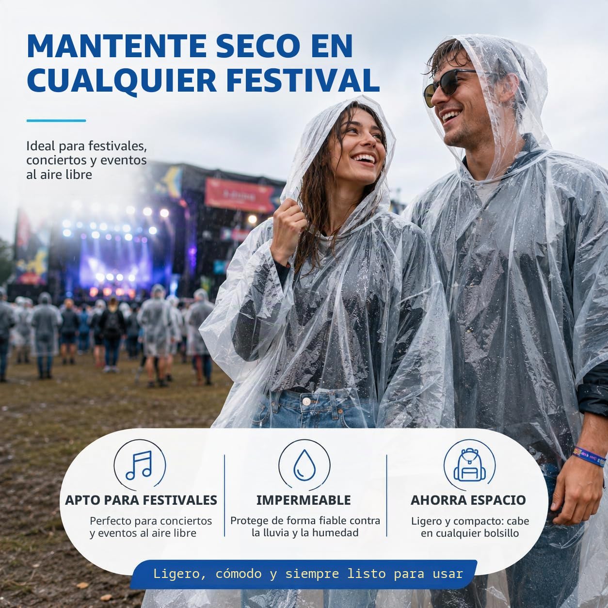 Travelfreund® Chubasquero Desechable Impermeable Transparente con Capucha Talla Única para Adultos