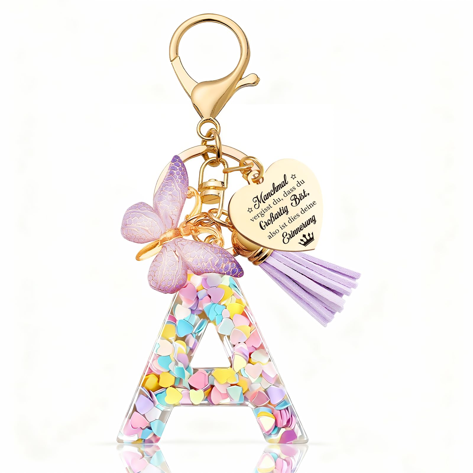 Anruzon Schlüsselanhänger Mädchen - Buchstabe Schlüssel - Anhänger Schmetterling Schlüsselanhänger - Weihnachten - Einschulung Geschenk - Keychain Geschenk für Kinder, Mädchen, Frauen