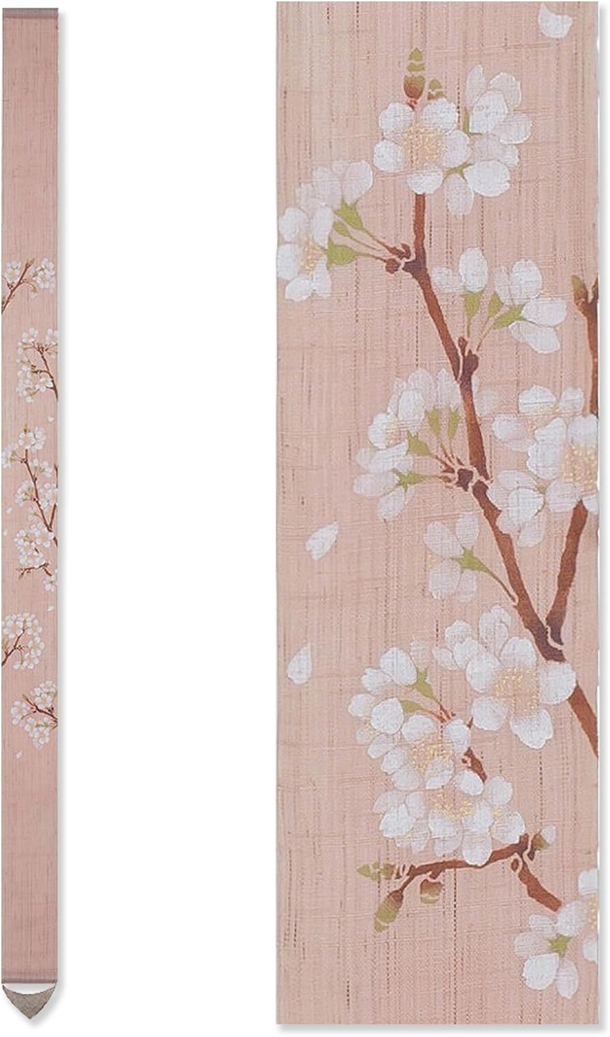 KYOTO RAKUSHIAN Japanese Wall Tapestry Hanging Scroll (Sakura) Mini Long and Narrow/Made in Japan Linen 100% Japanese Asian Oriental Room Home Bedroom Aesthetic Décor