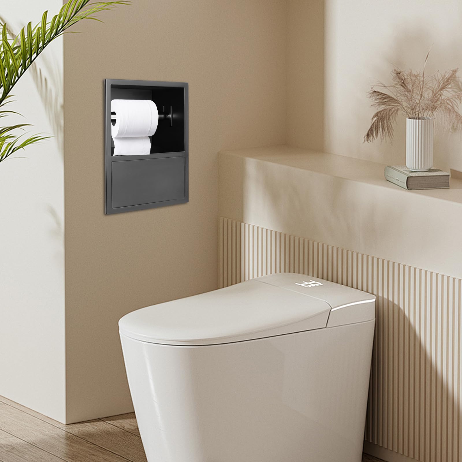 Portarrollos de papel higiénico empotrado de acero inoxidable 304, soporte de papel higiénico para montaje en pared, ahorro de espacio para baño y aseo de invitados