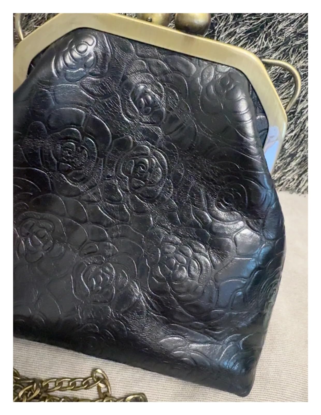 Portamonete con chiusura a bacio con perla Portafoglio con pochette in pelle fatta a mano con struttura in metallo 17x7x17 cm