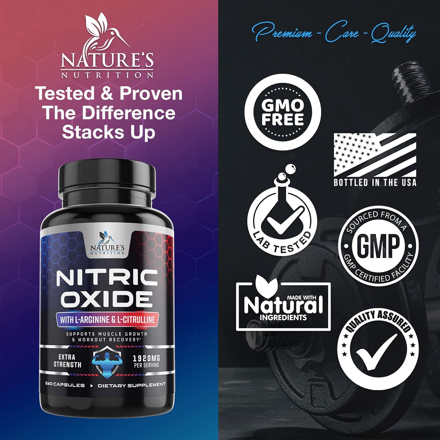 Nitric Oxide Supplement 3X Strength - Extra Strength L Arginine, Citrulline Malate, AAKG, Beta Alanine - Premium Muscle Supporting Nitric Booster for Strength & Energy to Train Harder - 240 Capsules