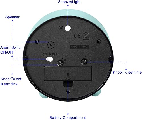 Vista 8 de 4.5" Vintage Retro Analog Alarm Clock, Super Silent Non Ticking Small Clock with Manual Light, Snooze, Battery Operated, for Living Room, Bedroom