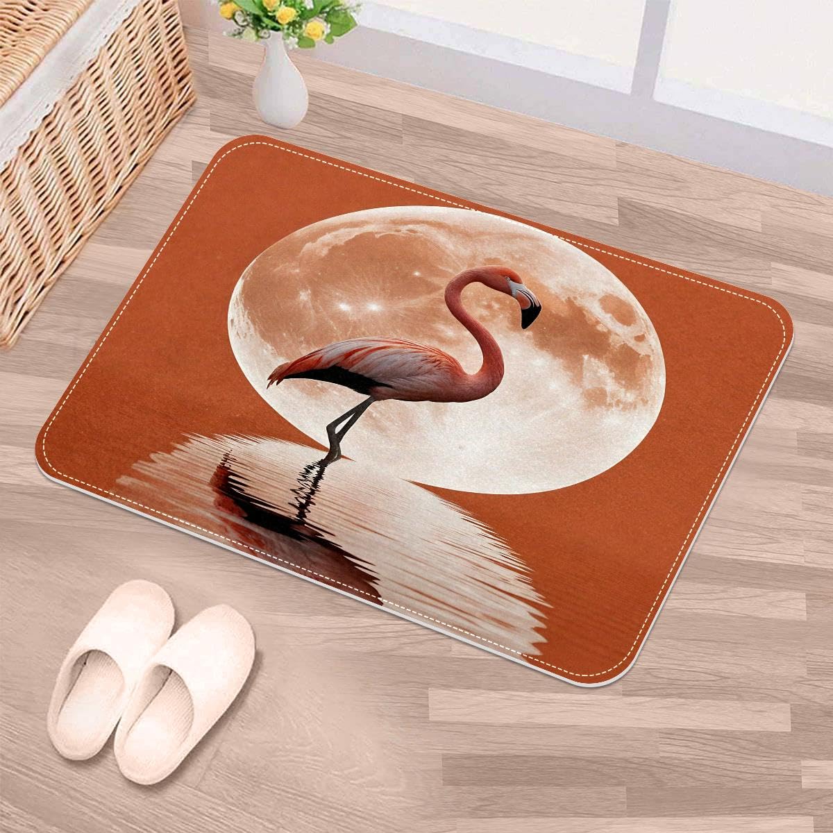 Felpudo Flamingo Moon de 50x80 cm: alfombra absorbente lavable y segura para la puerta delantera