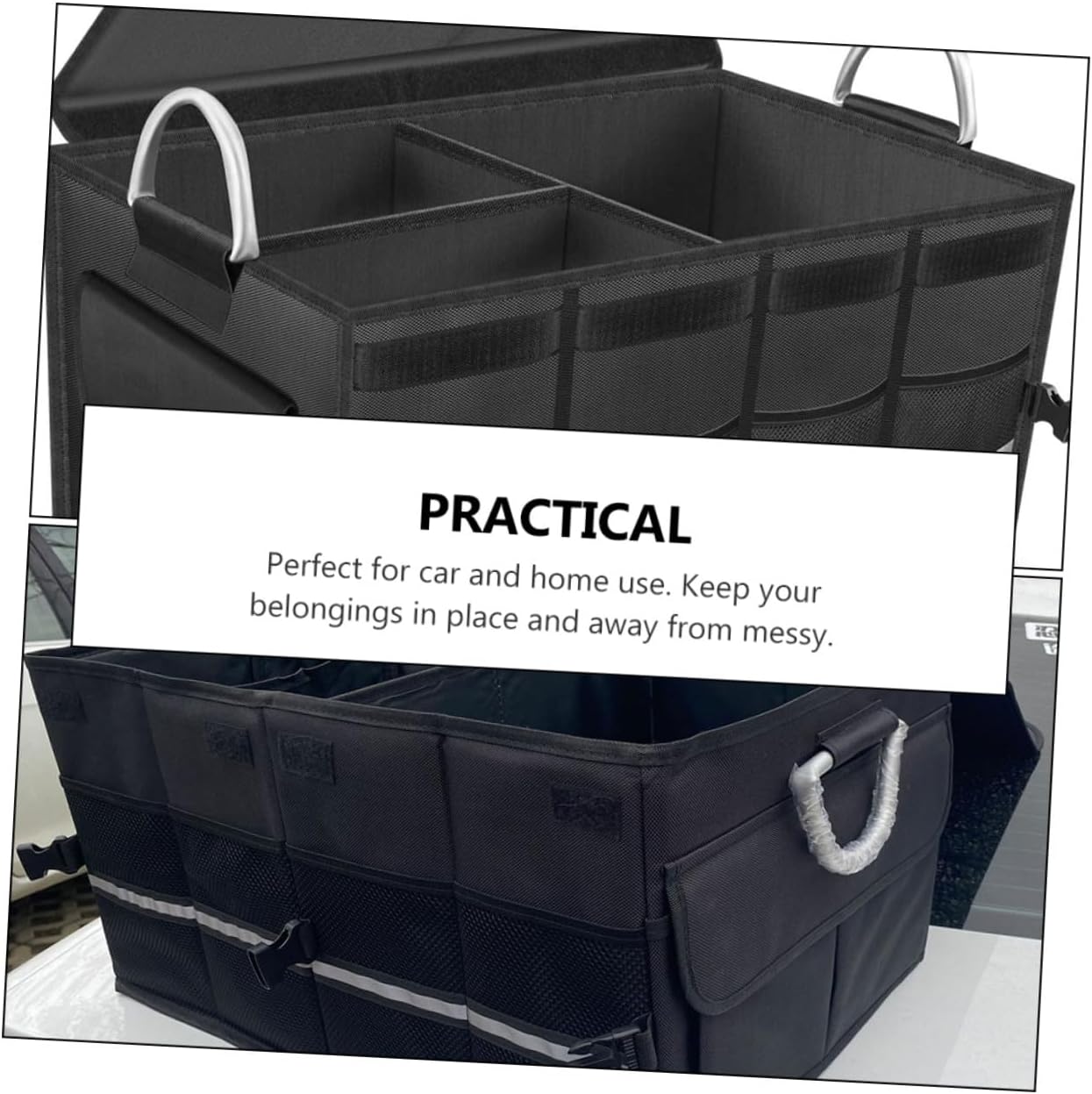 Zerodeko Car Trunk Organizer Foldable Collapsible Storage Box with Lid Multi-compartment Car Storage Case for Vehicle Trunk for Suv and Truck