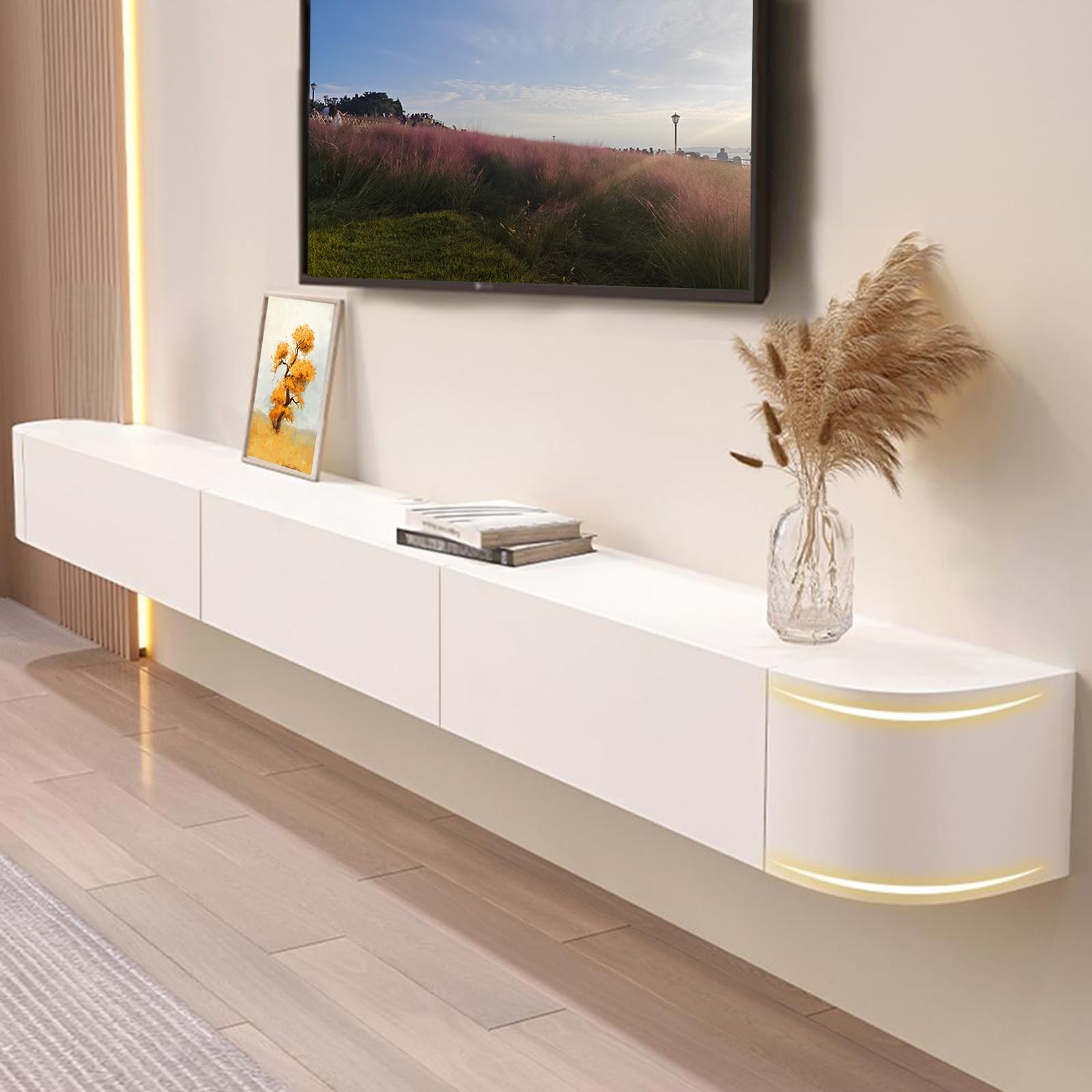 Wrtsxe Floating TV Stand, Floating TV Unit, Wall Mounted TV Unit, with Storage Cabinets and Flip Down Doors,for Living Room Bedroom Office