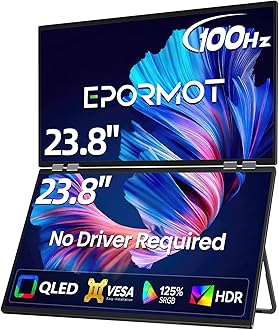 QLED Portable Dual Monitor 23.8" 100Hz FHD 1080P Stacked Monitor – 125% sRGB Dual Vertical Displays for Coding/Gaming/Trading, USB-C HDMI Laptop Screen Extender