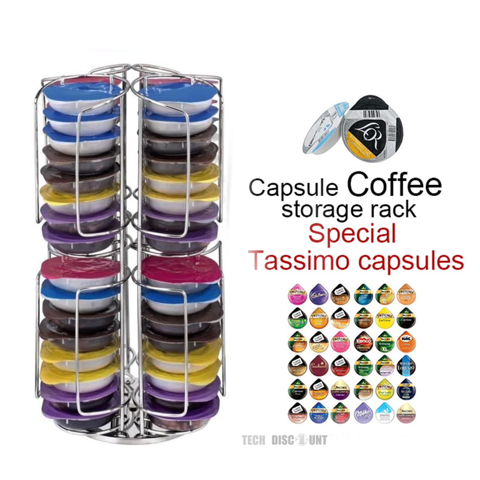 Porte Capsules Distributeur Café/Présentoir Rotatif 64 Pièces/Stockage de capsules