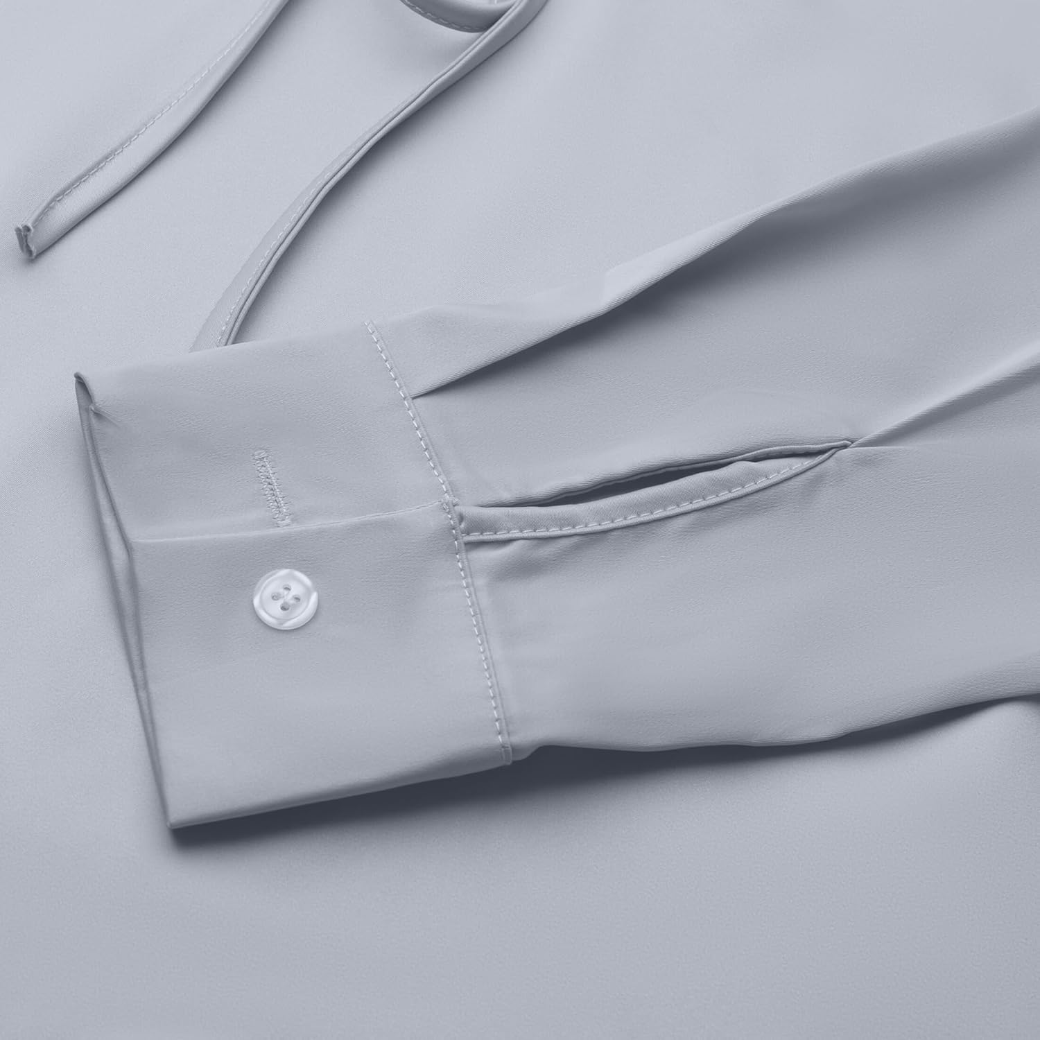 Womens Light Blue Satin Tie Up Shirt Ruffle V Neck Blouse Long Sleeve Business Casual Tops - Image 4