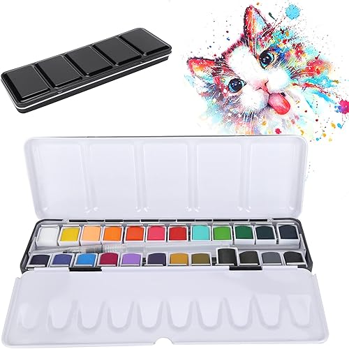 Miniatura 8 de Zerodis Juego de pintura de acuarela sólida, juego de pigmentos de acuarela de color no venenoso con caja, kit de acuarela portátil de viaje con