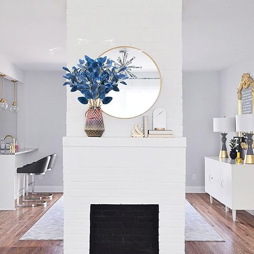 Miniatura 6 de GTIDEA 6 tallos de eucalipto sintéticos, hojas de eucalipto artificiales azules, tallos verdes, ramas con semillas, planta de eucalipto de dólar