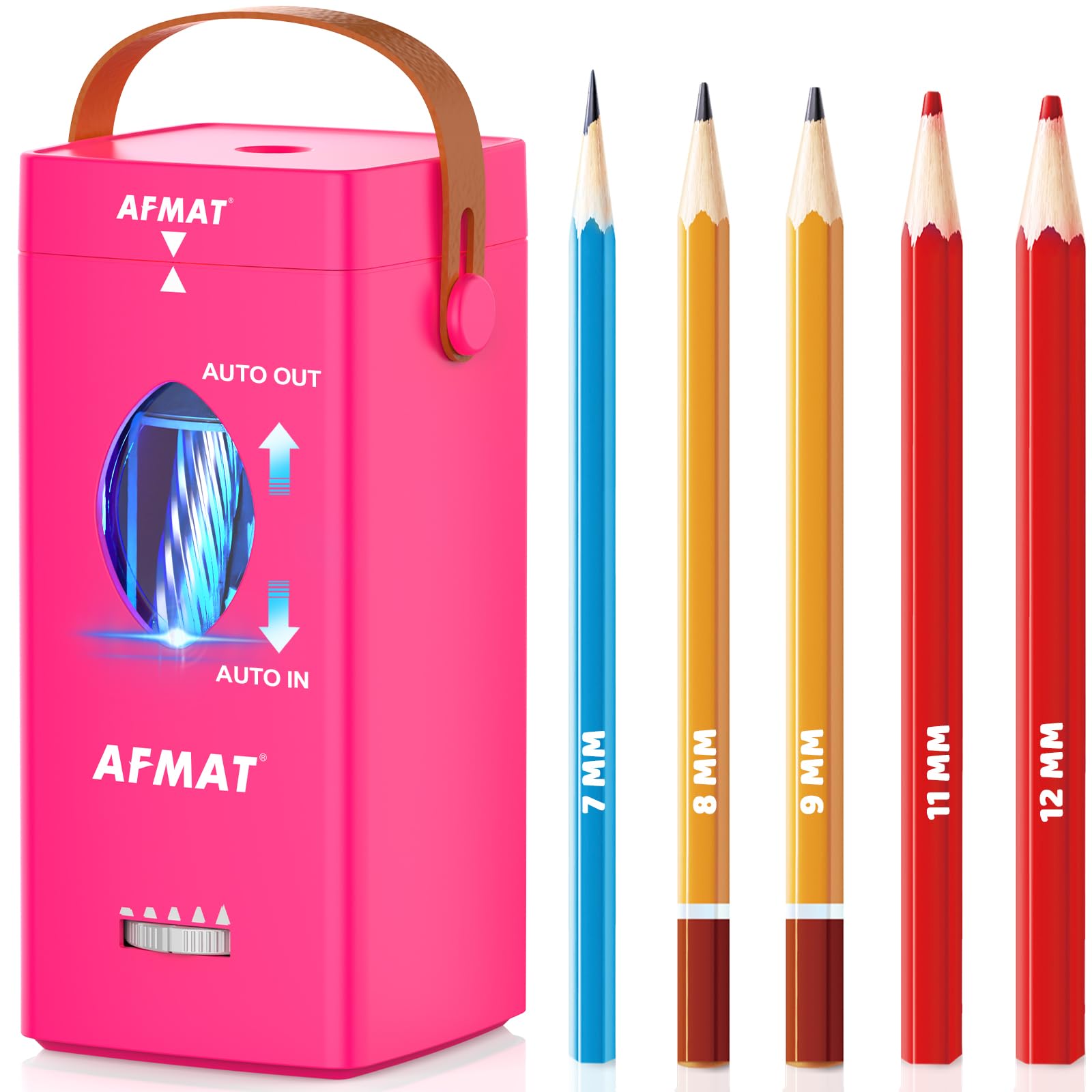 AFMAT Electric Pencil Sharpener, Auto in & Out, 5 Tip Settings, Rechargeable Sharpener for 6.5-12mm Large Color Pencils, 7K+ Uses, Super Fast Pencil Sharpeners for Teachers Artists Office, Rose, PSC7