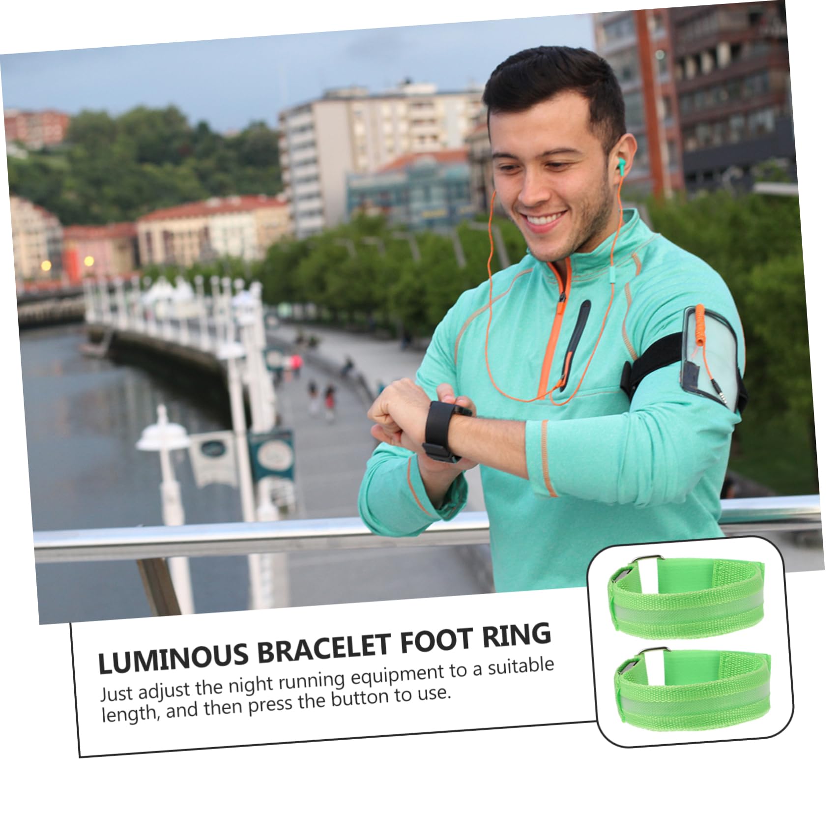 Abaodam Anello Arm Fluorecent LED Leggio Bracciali Gialli Braccialetti Luminosi A LED Bracciali da Corsa A LED Braccialetti LED con Elettronica A LED Verde Chiaro