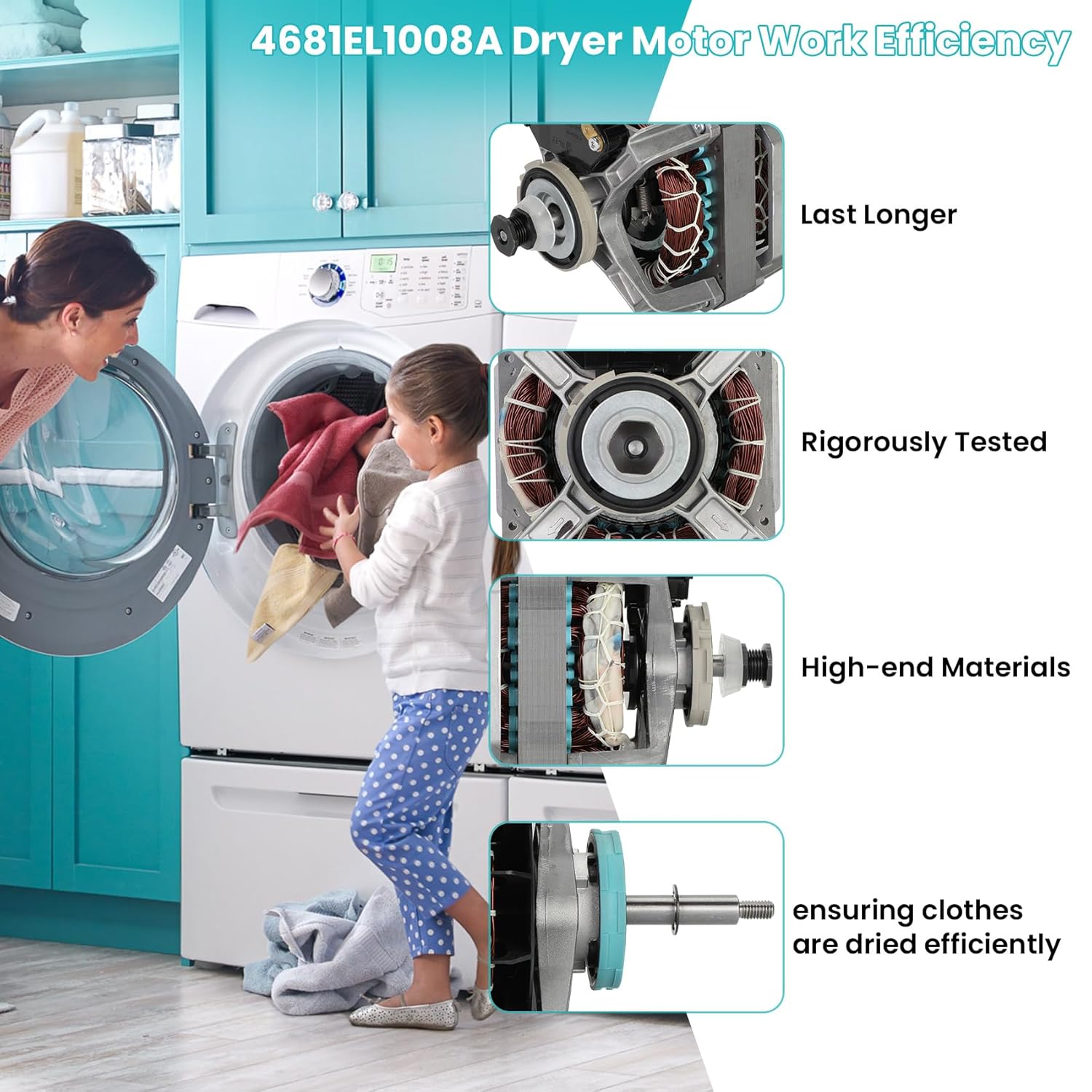 4681EL1008A Dryer Motor Assembly Compatible with LG & Ken-More Dryer, Replaces 4681EL1002A 4681EL1008P 4681EL1008B 4681EL1008H EAP2400858 PS3523290 AP4438218 1330330,2 Years Warranty