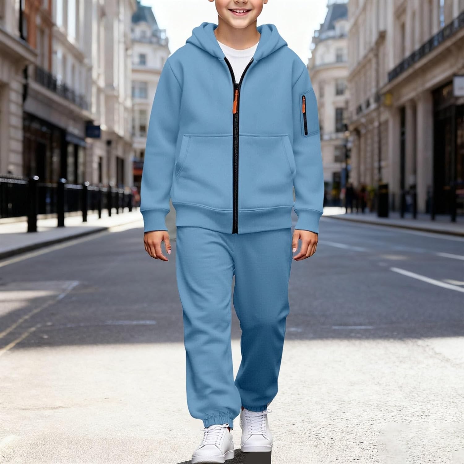 Girls 2 Piece Hoodies Sweatsuits Kids School Athletic Hooded Sweatshirt Sweatpants Outfits Casual Cotton Tracksuit