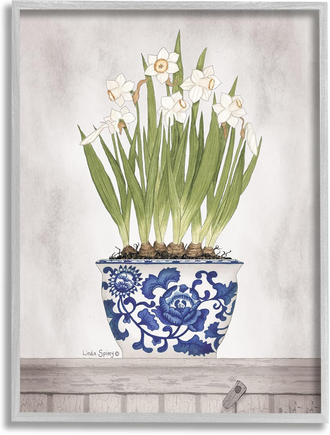 Stupell Industries Traditional Daffodil Flowers Porcelain Pattern Bowl Countryside Flowers, Design by Linda Spivey