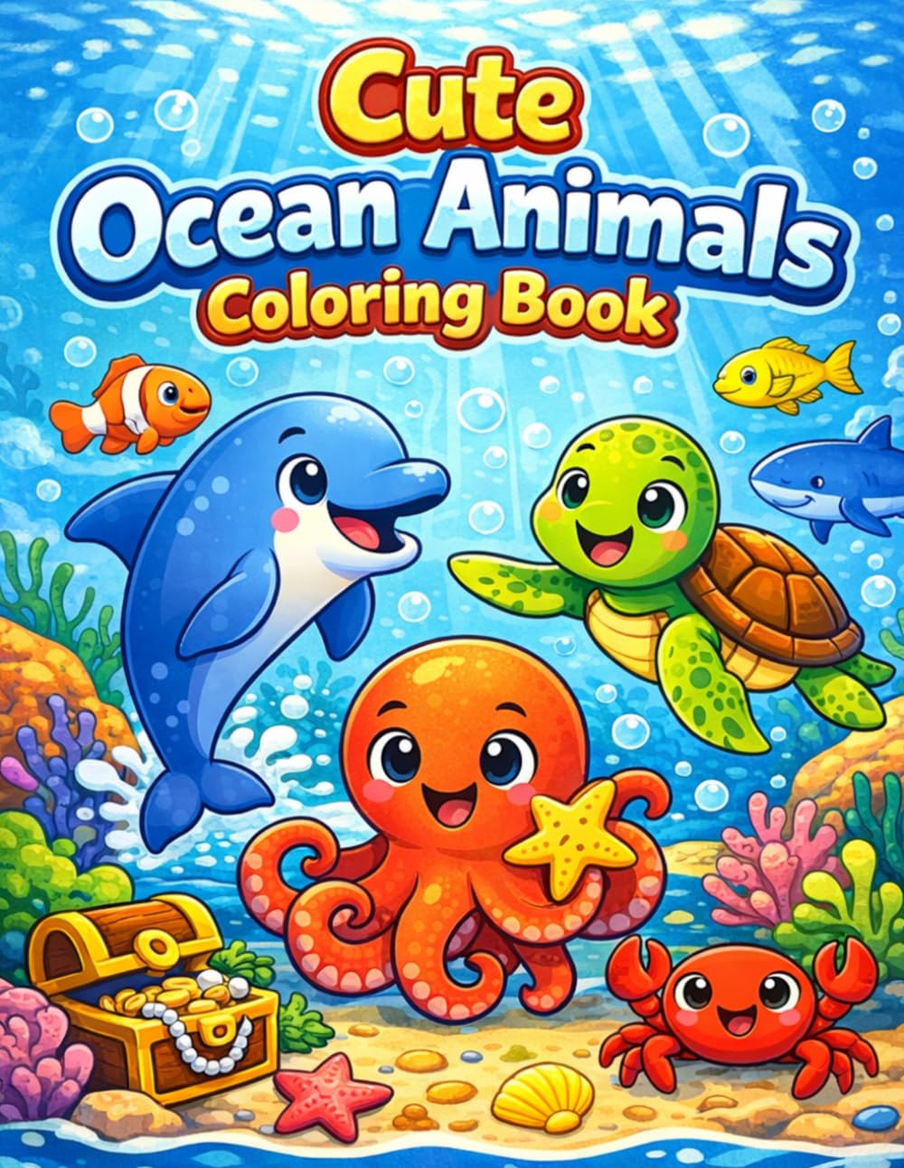 Cute Ocean Animals Coloring Book: Fun and Easy Sea Creature Coloring Pages for Kids Ages 4–8