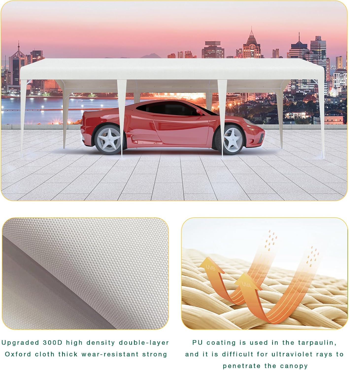 MEI&CO Heavy Duty 10x20 Canopy Replacement Cover - 3-Layer 300D Oxford + PU, 8 Vertical Legs, Weather & UV Resistant (Frame Not Included) - Fits 10x20 Frame, Ideal for Vehicles, Camping, Construction